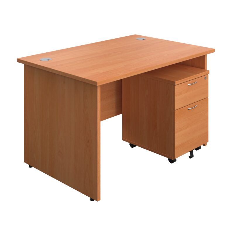 Panel Rectangular Desk + 2 Drawer Mobile Pedestal Bundle | 1200X800 | Beech/Beech