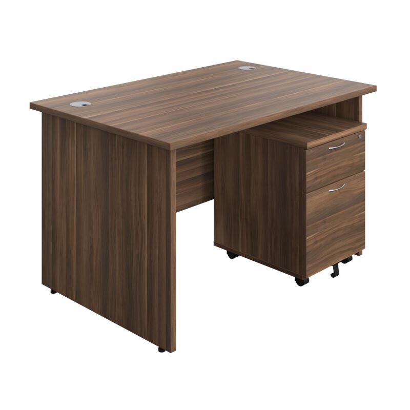 Panel Rectangular Desk + 2 Drawer Mobile Pedestal Bundle | 1200X800 | Dark Walnut/Dark Walnut