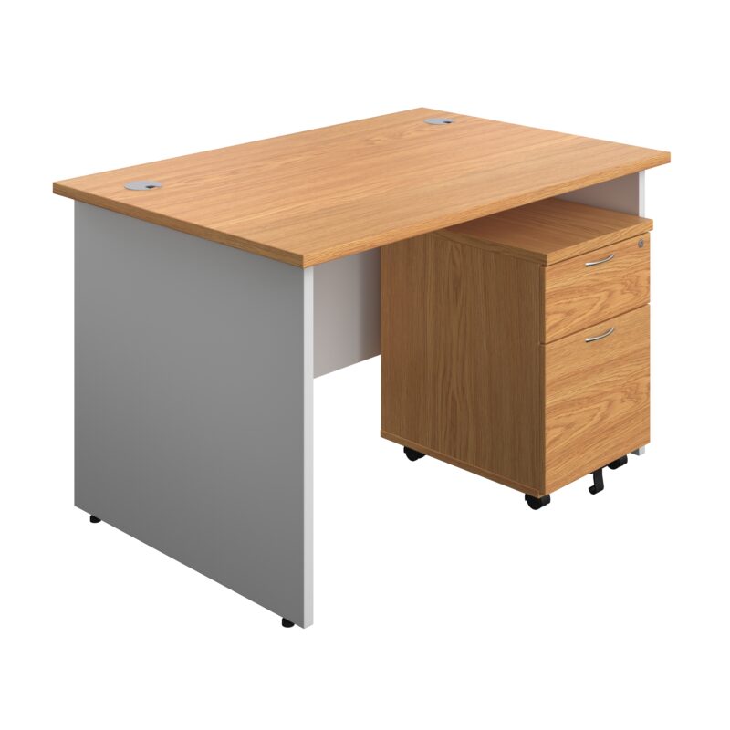 Panel Plus Rectangular Desk + 2 Drawer Mobile Pedestal Bundle | 1200X800 | Nova Oak/White