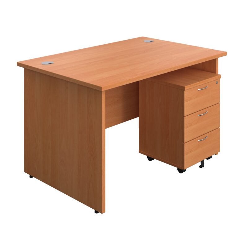 Panel Rectangular Desk + 3 Drawer Mobile Pedestal Bundle | 1200X800 | Beech/Beech