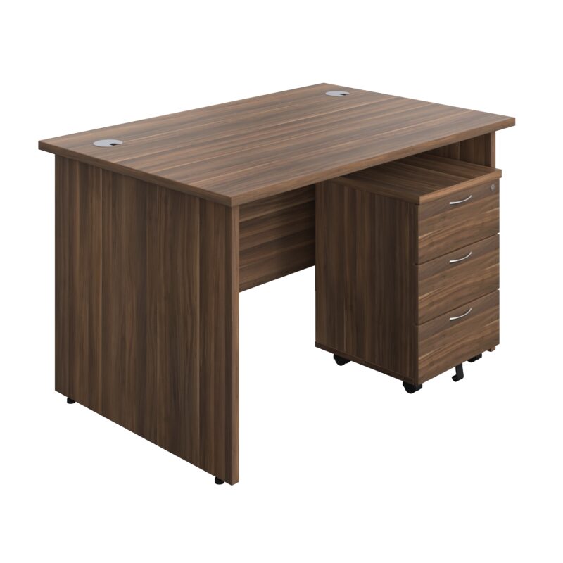 Panel Rectangular Desk + 3 Drawer Mobile Pedestal Bundle | 1200X800 | Dark Walnut/Dark Walnut