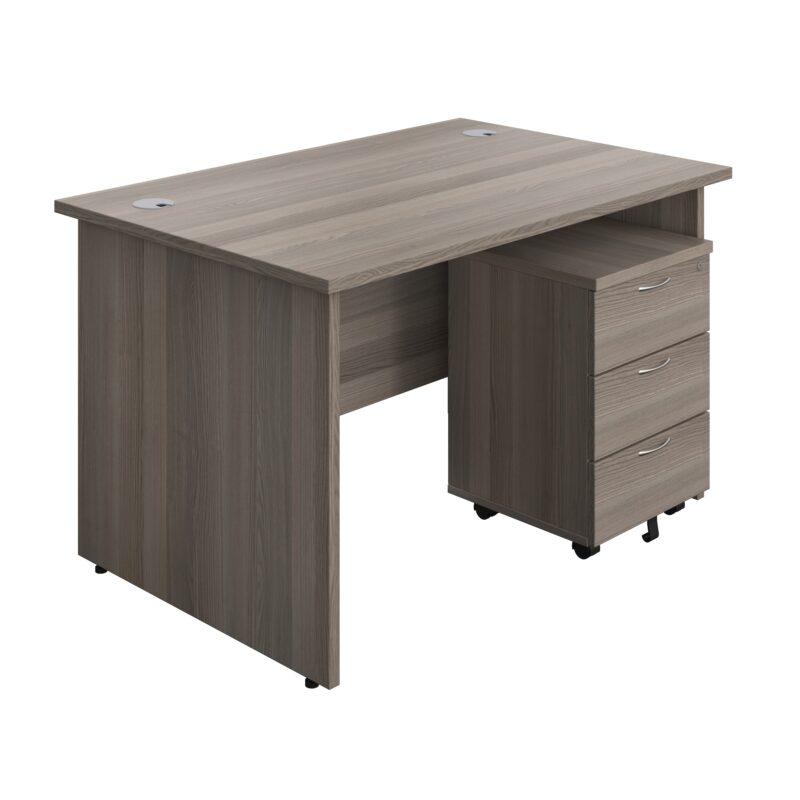 Panel Rectangular Desk + 3 Drawer Mobile Pedestal Bundle | 1200X800 | Grey Oak/Grey Oak