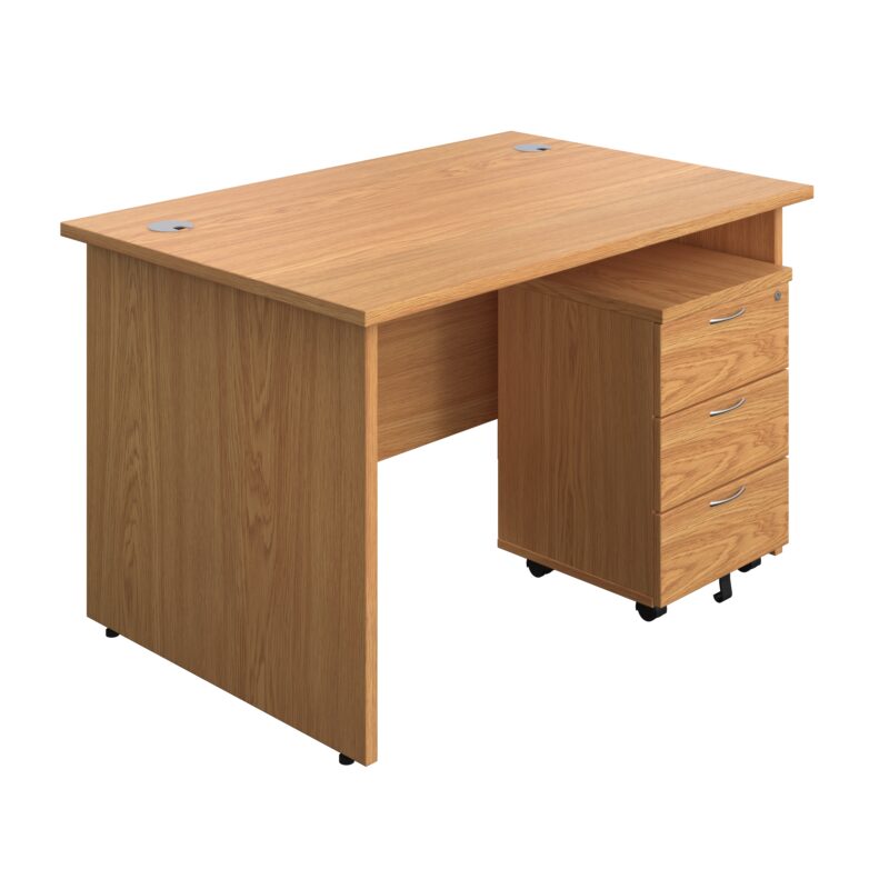 Panel Rectangular Desk + 3 Drawer Mobile Pedestal Bundle | 1200X800 | Nova Oak/Nova Oak