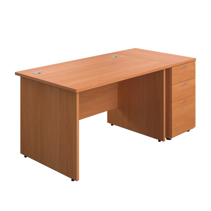 Panel Rectangular Desk + 3 Drawer Desk High Pedestal Bundle | 1200X800 | Beech/Beech