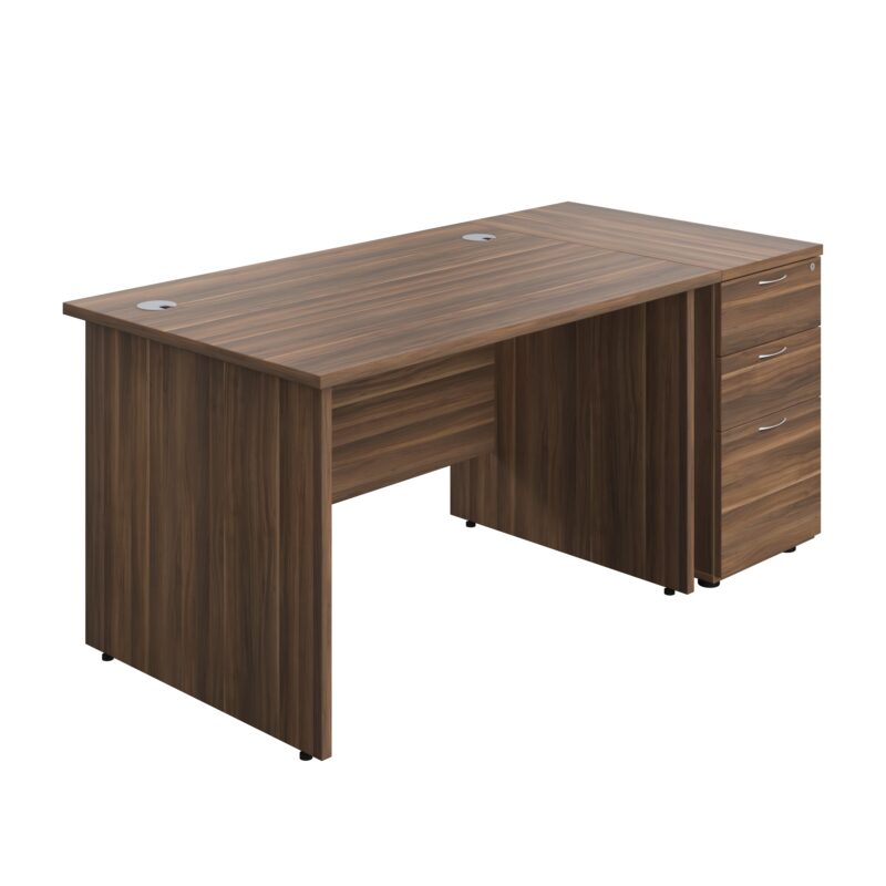 Panel Rectangular Desk + 3 Drawer Desk High Pedestal Bundle | 1200X800 | Dark Walnut/Dark Walnut