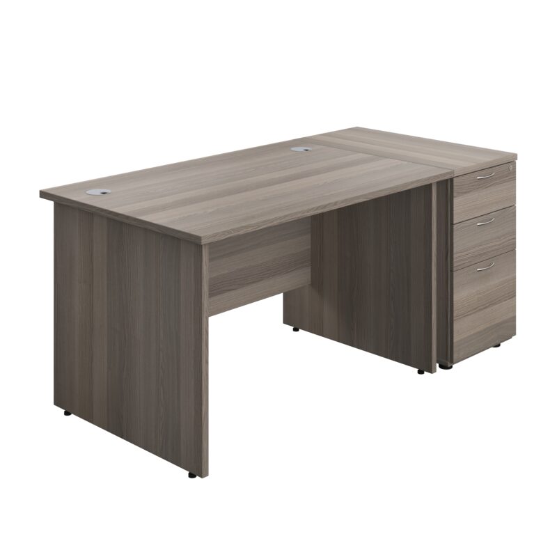 Panel Rectangular Desk + 3 Drawer Desk High Pedestal Bundle | 1200X800 | Grey Oak/Grey Oak