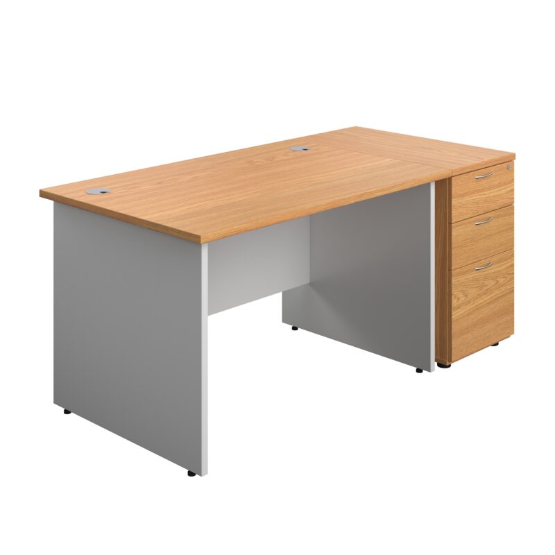 Panel Plus Rectangular Desk + Matching 3 Drawer Desk High Pedestal Bundle | 800 Pedestal | 1200X800 | Nova Oak/White