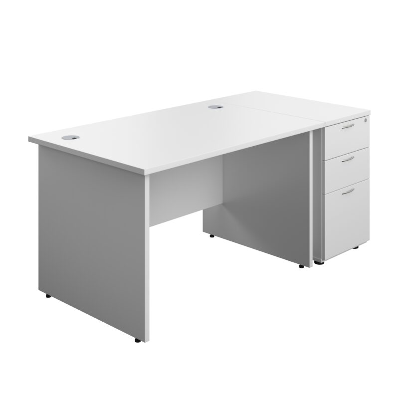 Panel Rectangular Desk + 3 Drawer Desk High Pedestal Bundle | 1200X800 | White/White