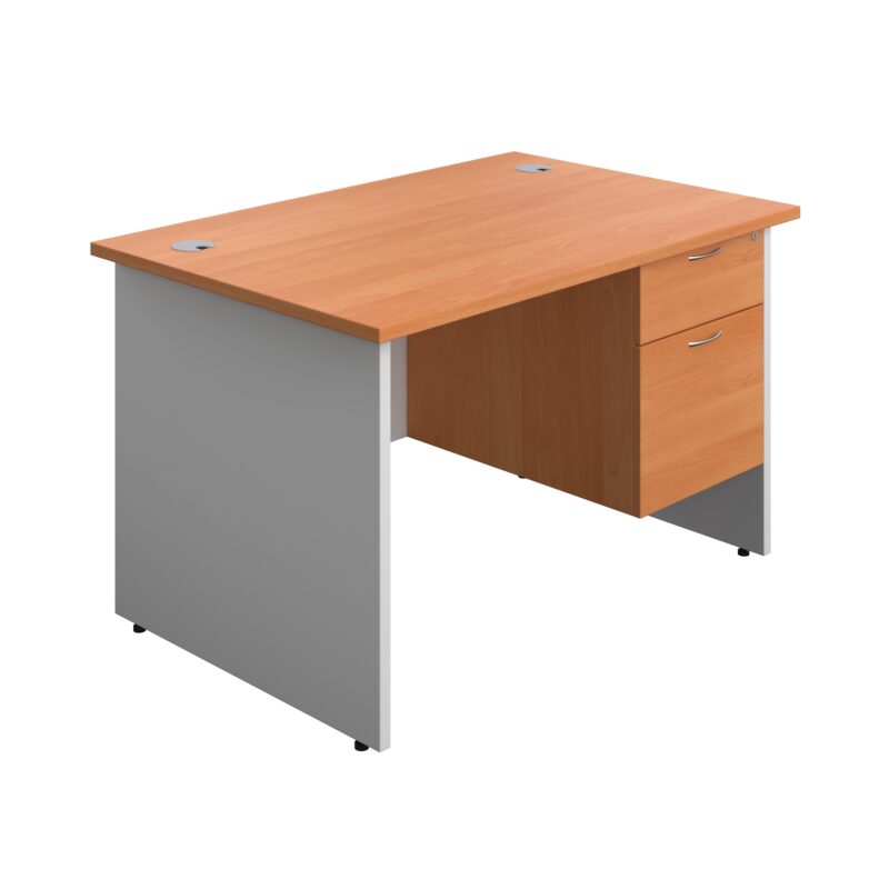 Panel Plus Rectangular Desk + 2 Drawer Fixed Pedestal Bundle | 1200X800 | Beech/White