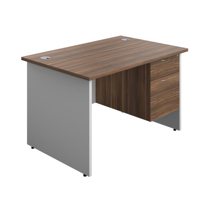 Panel Plus Rectangular Desk + 2 Drawer Fixed Pedestal Bundle | 1200X800 | Dark Walnut/White