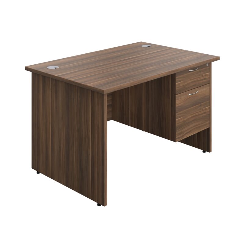 Panel Rectangular Desk + 2 Drawer Fixed Pedestal Bundle | 1200X800 | Dark Walnut/Dark Walnut