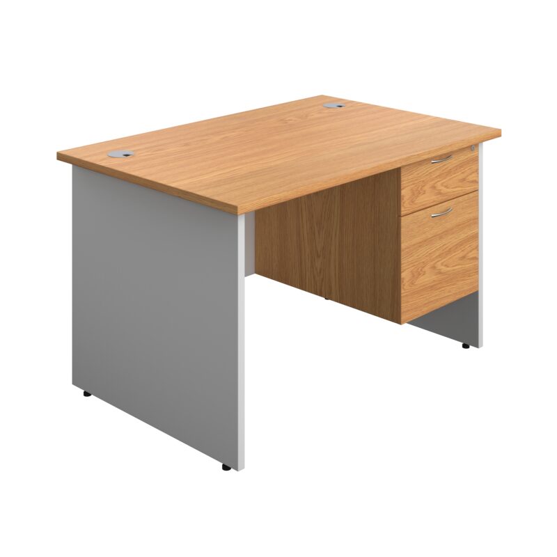 Panel Plus Rectangular Desk + 2 Drawer Fixed Pedestal Bundle | 1200X800 | Nova Oak/White