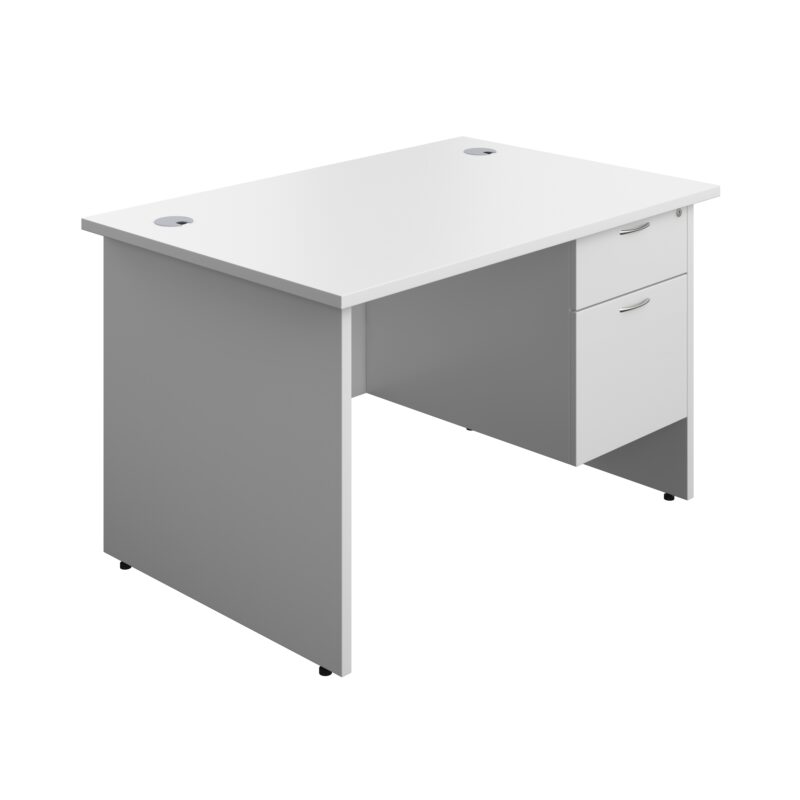 Panel Rectangular Desk + 2 Drawer Fixed Pedestal Bundle | 1200X800 | White/White