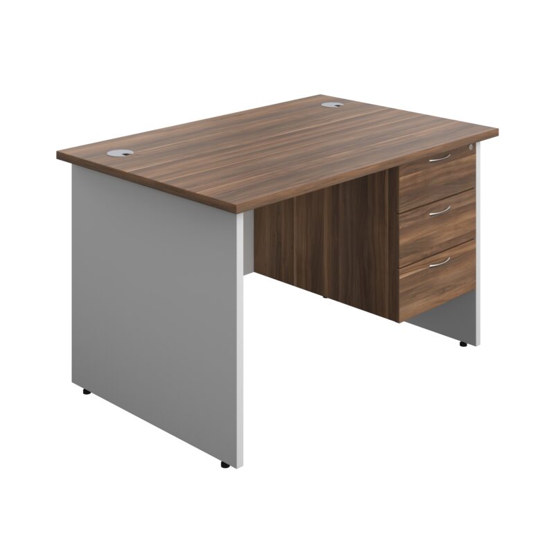 Panel Plus Rectangular Desk + 3 Drawer Fixed Pedestal Bundle | 1200X800 | Dark Walnut/White