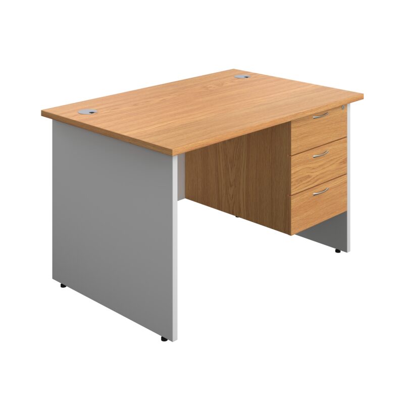 Panel Plus Rectangular Desk + 3 Drawer Fixed Pedestal Bundle | 1200X800 | Nova Oak/White