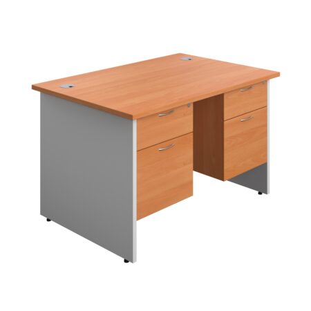 Panel Plus Rectangular Desk + 2 X 2 Drawer Fixed Pedestal Bundle | 1200X800 | Beech/White