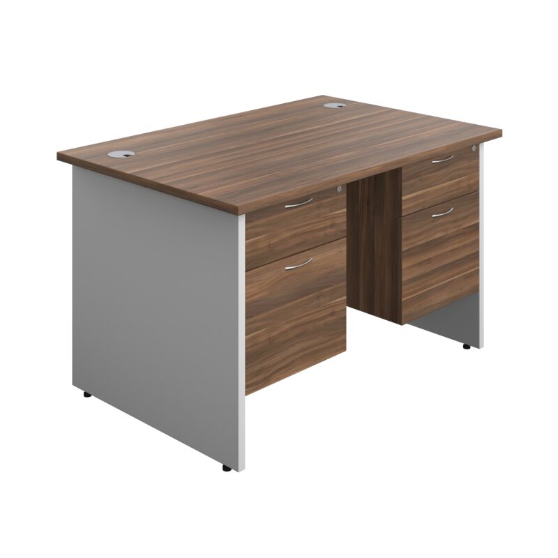 Panel Plus Rectangular Desk + 2 X 2 Drawer Fixed Pedestal Bundle | 1200X800 | Dark Walnut/White