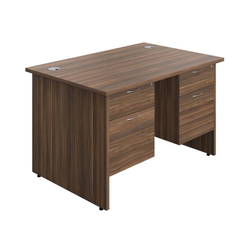 Panel Rectangular Desk + 2 X 2 Drawer Fixed Pedestal Bundle | 1200X800 | Dark Walnut/Dark Walnut