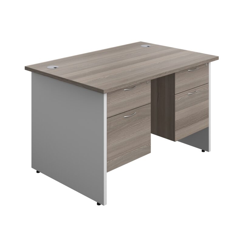 Panel Plus Rectangular Desk + 2 X 2 Drawer Fixed Pedestal Bundle | 1200X800 | Grey Oak/White