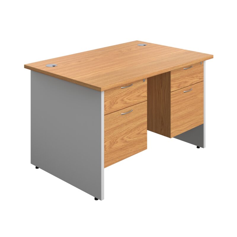 Panel Plus Rectangular Desk + 2 X 2 Drawer Fixed Pedestal Bundle | 1200X800 | Nova Oak/White