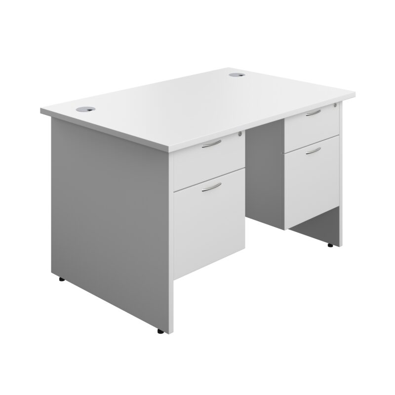 Panel Rectangular Desk + 2 X 2 Drawer Fixed Pedestal Bundle | 1200X800 | White/White