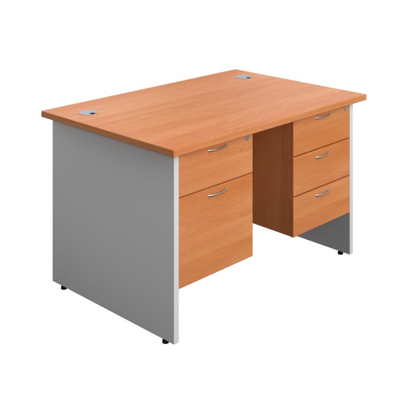 Panel Plus Rectangular Desk + 2 & 3 Drawer Fixed Pedestal Bundle | 1200X800 | Beech/White