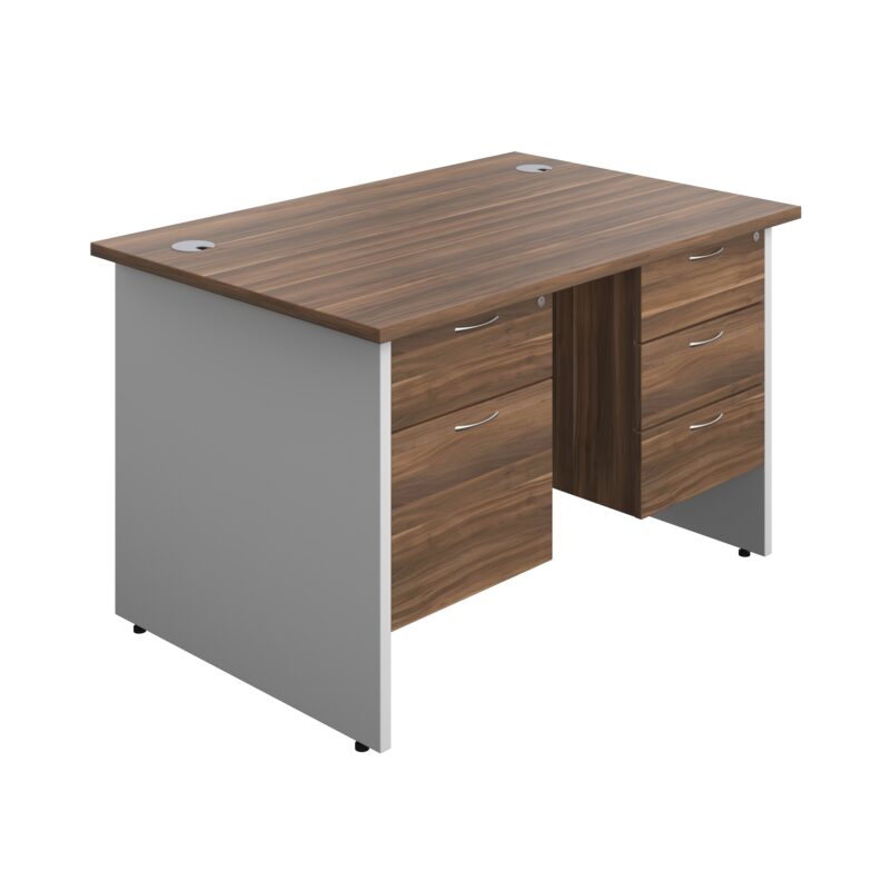 Panel Plus Rectangular Desk + 2 & 3 Drawer Fixed Pedestal Bundle | 1200X800 | Dark Walnut/White