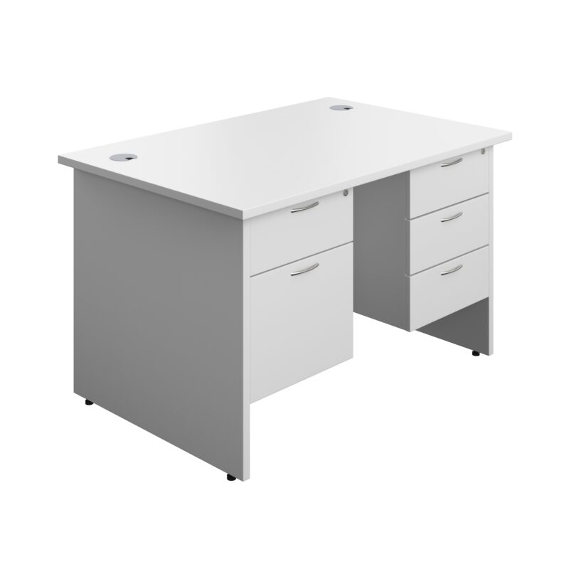 Panel Rectangular Desk + 2 & 3 Drawer Fixed Pedestal Bundle | 1200X800 | White/White