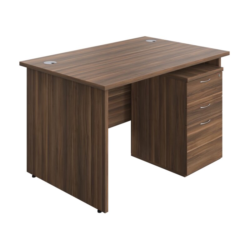 Panel Rectangular Desk + 3 Drawer High Mobile Pedestal Bundle | 1200X800 | Dark Walnut/Dark Walnut