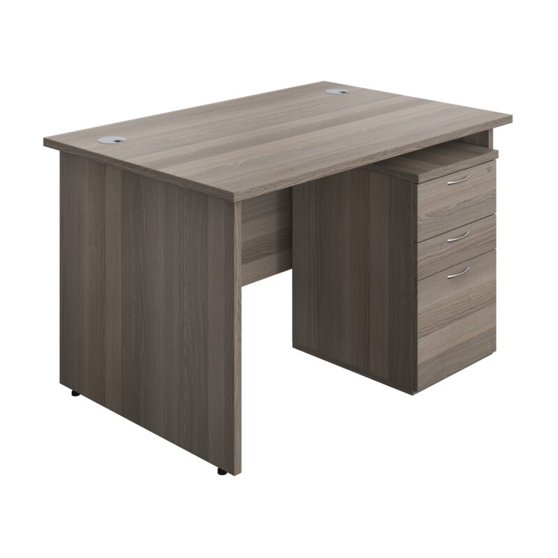 Panel Rectangular Desk + 3 Drawer High Mobile Pedestal Bundle | 1200X800 | Grey Oak/Grey Oak