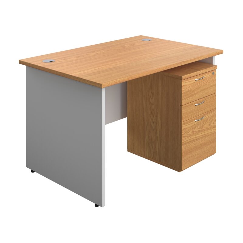 Panel Plus Rectangular Desk + 3 Drawer High Mobile Pedestal Bundle | 1200X800 | Nova Oak/White