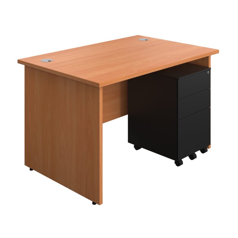 Panel Rectangular Desk + 3 Drawer Steel Pedestal Bundle | 1200X800 | Beech/Black