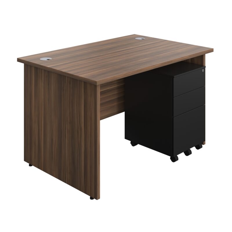 Panel Rectangular Desk + 3 Drawer Steel Pedestal Bundle | 1200X800 | Dark Walnut/Black