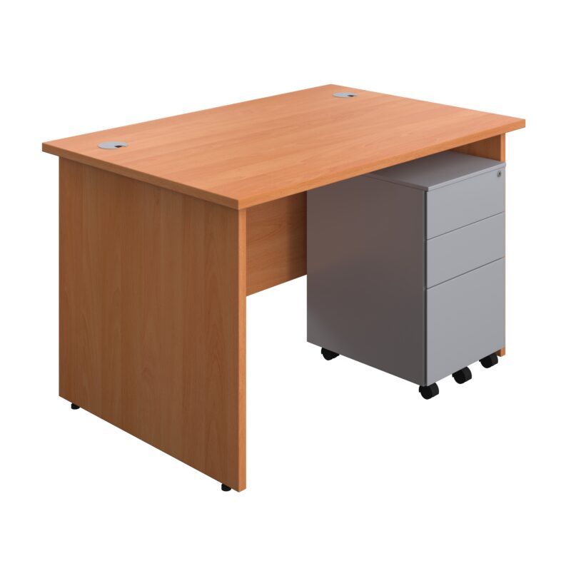 Panel Rectangular Desk + 3 Drawer Steel Pedestal Bundle | 1200X800 | Beech/Silver