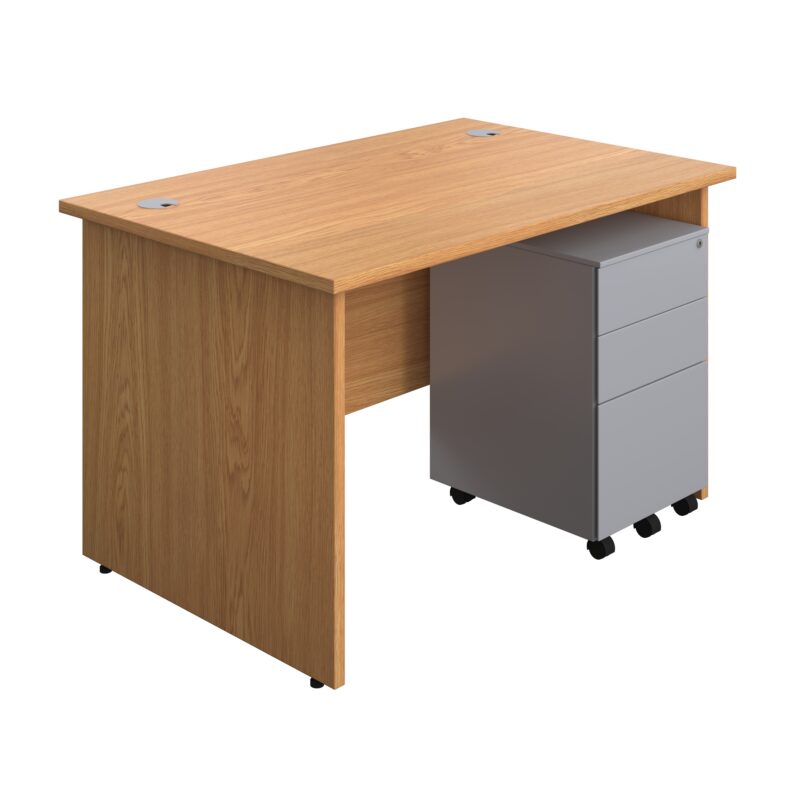 Panel Rectangular Desk + 3 Drawer Steel Pedestal Bundle | 1200X800 | Nova Oak/Silver