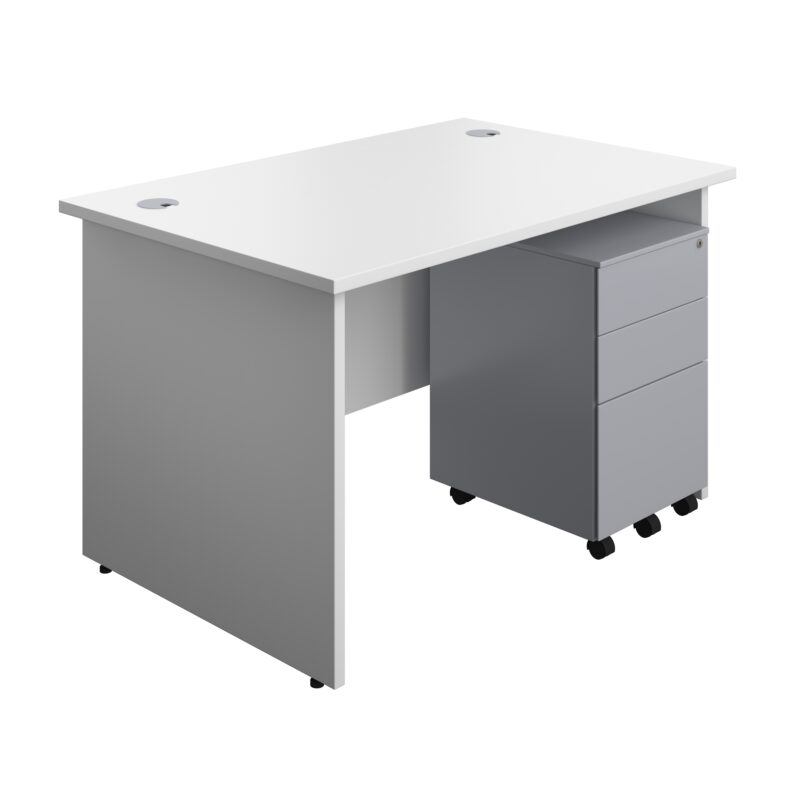 Panel Rectangular Desk + 3 Drawer Steel Pedestal Bundle | 1200X800 | White/Silver