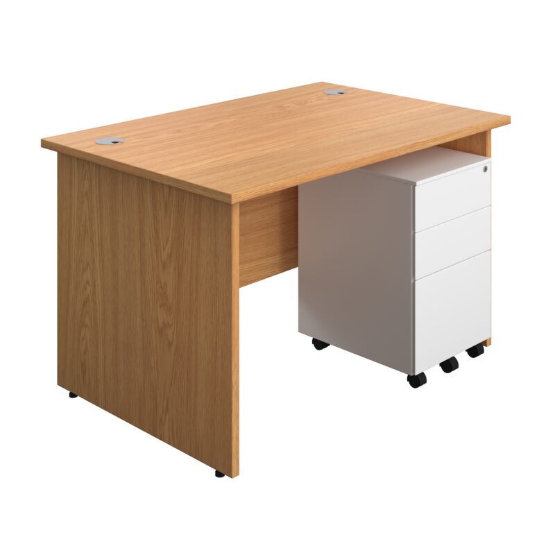 Panel Rectangular Desk + 3 Drawer Steel Pedestal Bundle | 1200X800 | Nova Oak/White