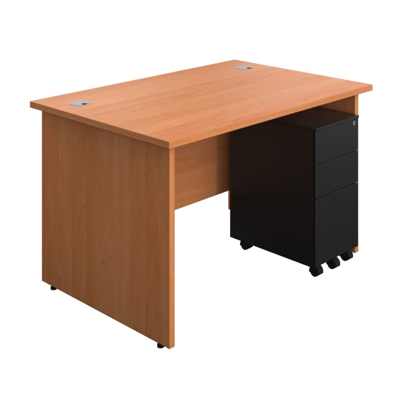 Panel Rectangular Desk + 3 Drawer Slimline Steel Pedestal Bundle | 1200X800 | Beech/Black