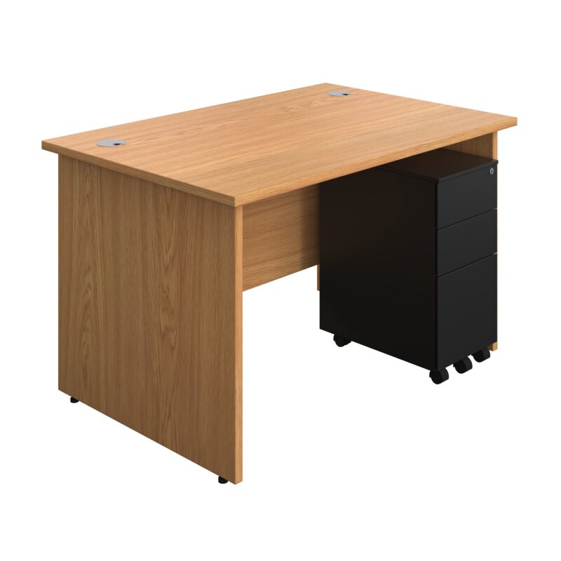 Panel Rectangular Desk + 3 Drawer Slimline Steel Pedestal Bundle | 1200X800 | Nova Oak/Black