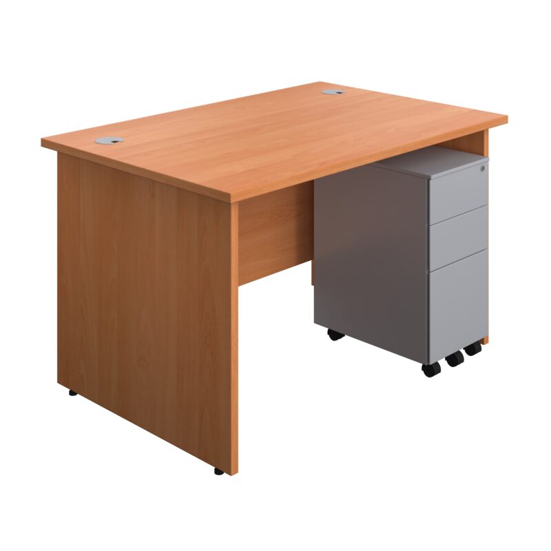 Panel Rectangular Desk + 3 Drawer Slimline Steel Pedestal Bundle | 1200X800 | Beech/Silver