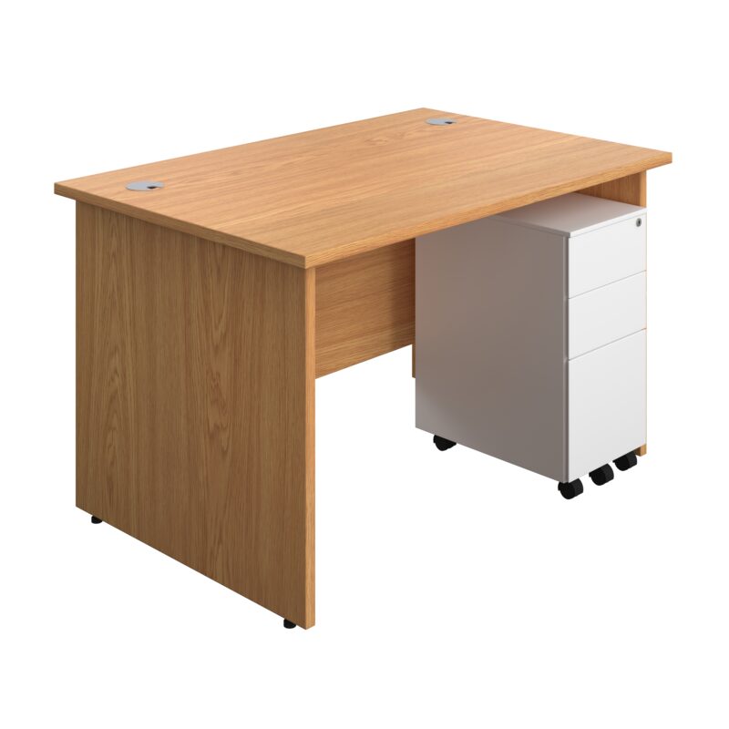 Panel Rectangular Desk + 3 Drawer Slimline Steel Pedestal Bundle | 1200X800 | Nova Oak/White