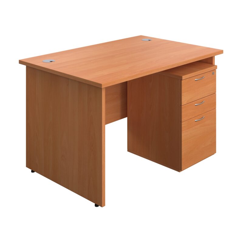 Panel Rectangular Desk + 3 Drawer Under Desk Pedestal Bundle | 1200X800 | Beech/Beech