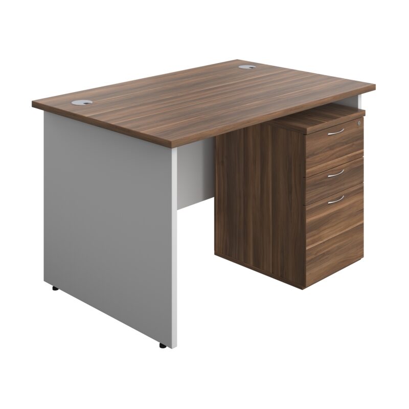 Panel Plus Rectangular Desk + 3 Drawer Under Desk Pedestal Bundle | 1200X800 | Dark Walnut/White