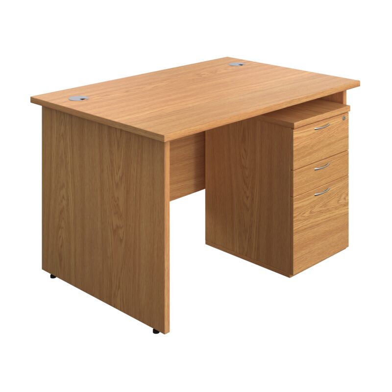 Panel Rectangular Desk + 3 Drawer Under Desk Pedestal Bundle | 1200X800 | Nova Oak/Nova Oak