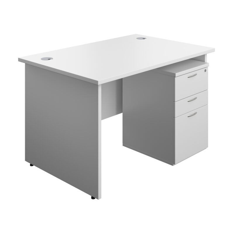 Panel Rectangular Desk + 3 Drawer Under Desk Pedestal Bundle | 1200X800 | White/White