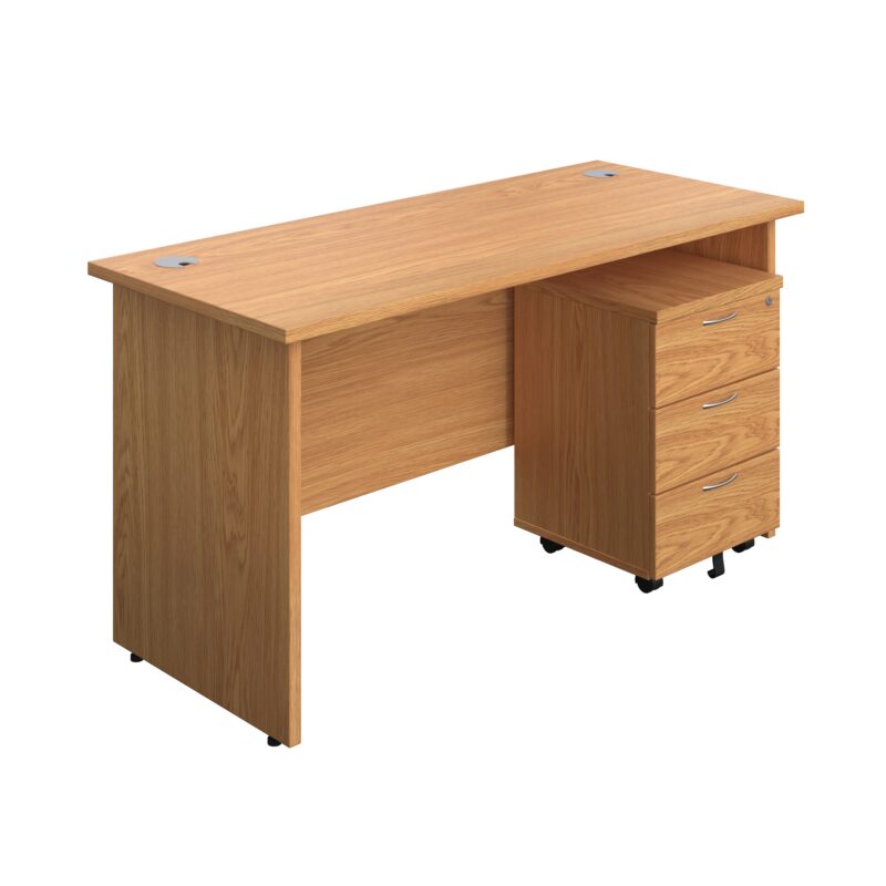 Panel Rectangular Desk + 3 Drawer Mobile Pedestal Bundle | 1400X600 | Nova Oak/Nova Oak