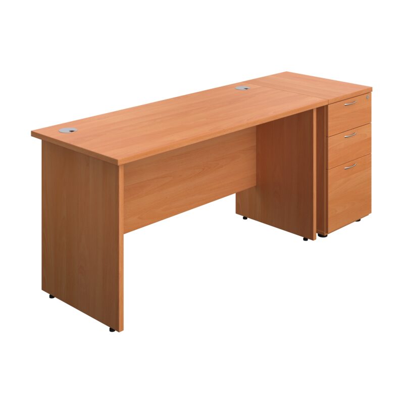 Panel Rectangular Desk + 3 Drawer Desk High Pedestal Bundle | 1400X600 | Beech/Beech