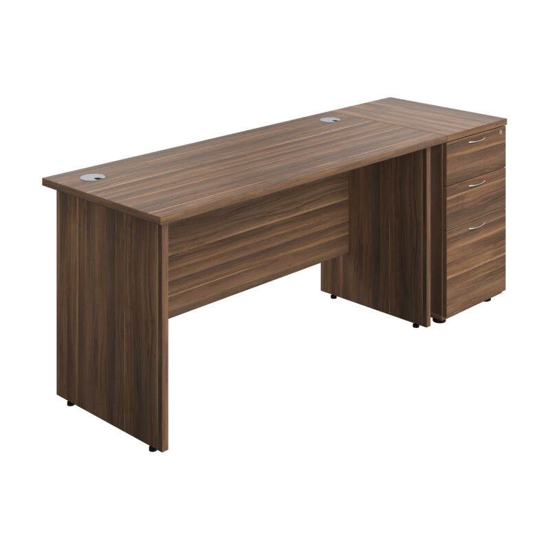 Panel Rectangular Desk + 3 Drawer Desk High Pedestal Bundle | 1400X600 | Dark Walnut/Dark Walnut