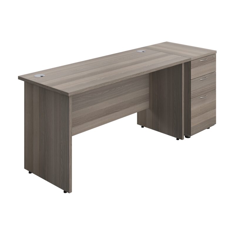 Panel Rectangular Desk + 3 Drawer Desk High Pedestal Bundle | 1400X600 | Grey Oak/Grey Oak