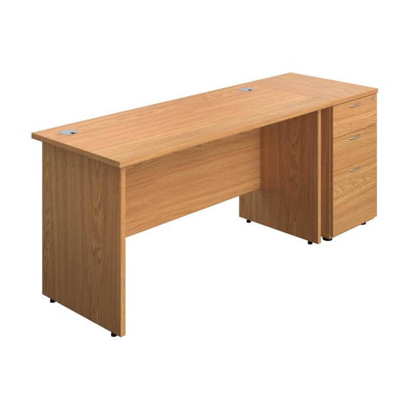 Panel Rectangular Desk + 3 Drawer Desk High Pedestal Bundle | 1400X600 | Nova Oak/Nova Oak